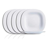 Jogo De Pratos Sobremesa C 6 Pçs Vidro Opal Quadrado Branco