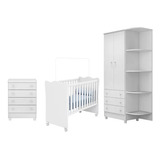 Jogo De Quarto Bebê Completo Berço Cômoda Armário Doce Sonho