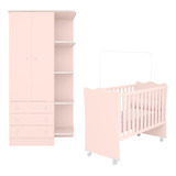 Jogo De Quarto Doce Sonho 2 Peças Berço Roupeiro Branco rosa