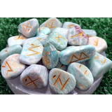 Jogo De Runas Pedras Roladas Amazonita Cx Madeira Manual