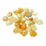 Jogo De Runas Pedras Roladas Quartzo Amarelo Cx Madeira