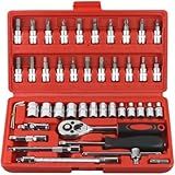 Jogo De Soquete Kit Com 46 Peças Ferramentas Chave Catraca Conjunto De Soquetes Métricos Sextavadas Chave Allen Torx E Barra De Extensão Reparos Automotivos E Domésticos Premium