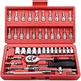 Jogo De Soquete Kit Com 46 Peças Ferramentas Chave Catraca Conjunto De Soquetes Métricos Sextavadas Chave Allen Torx E Barra De Extensão Reparos Automotivos E Domésticos Premium