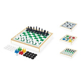 Jogo De Tabuleiro Em Madeira 4 Em 1 Xadrez Damas Ludo Trilha