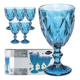 Jogo De Taças De Vidro Diamond Azul 300ml