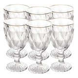 Jogo De Taças Ouro Diamante De Vidro 6 Peças 340ml Água Suco