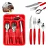 Jogo De Talheres Inox Com Suporte Gaveta Cozinha 25 Peças Cor Vermelho