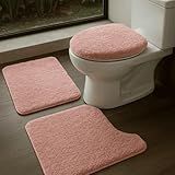 Jogo De Tapetes Antiderrapantes Para Banheiro - Conjunto Com 3 Peças Em Algodão - Elegância E Segurança -Rosa-