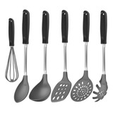 Jogo De Utensílios Cozinha Tramontina Kit 6 Pecas Preto Nf