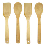 Jogo De Utensílios Em Bamboo Kit C 4 Colheres De Pau