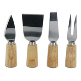 Jogo De Utensílios Para Queijos E Aperitivos De Bambu E Inox