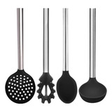 Jogo De Utensílios Silicone E Inox 4 Peças Reforçado Clink