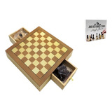 Jogo De Xadrez E Dama Tabuleiro Oficial Madeira 39 Cm Gaveta