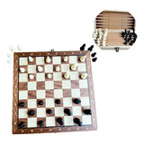 Jogo De Xadrez Gamão E Dama Magnético 24x24 Médio Madeira