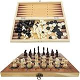 Jogo De Xadrez Maleta 3 Em 1 De Madeira Tabuleiro Portátil De 29cm Com Xadrez Dama E Gamão Conjunto Clássico Para Todas As Idades