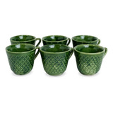 Jogo De Xicara Cafe De Porcelana Conica Verde Com 6 60ml