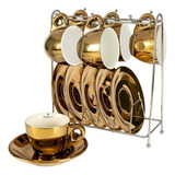 Jogo De Xícaras Café 13pçs Porcelana Ouro Branco L hermitge Cor Dourado branco Liso