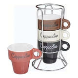 Jogo De Xicaras Cafe cha cappucino Com Suporte 4 Pecas Linda