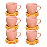 Jogo De Xícaras Café Porcelana Rosa 95ml 12 Peças Com Pires