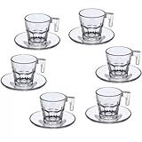Jogo Kit 12 Peças 6 Xícaras De Café Chá Café Acompanha 6 Pires Em Vidro Transprente Premium 80ml FBK