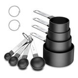 Jogo Kit 8 Peças Medidor Culinário Colher Copo Em Aço Inox Cor Cinza escuro