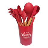 Jogo Kit C 12 Peças Utensílios De Cozinha Colheres Espatulas Cor Vermelho