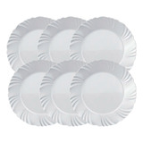 Jogo Kit Com 6 Pratos Raso Vidro Branco Duralex