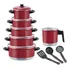 Jogo Kit Panela Caçarola  caneco leiteira  9 Pçs Cor Vermelho