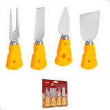 Jogo Kit Utensílios Para Queijo 4 Peças Facas Espátula Garfo