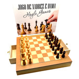 Jogo Kit Xadrez Dama Educativos Tabuleiro Madeira Com Gaveta