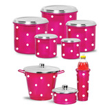 Jogo Lata Mantimento Porta Detergente Kit Pia Alum Decorad B Cor Pink Poá