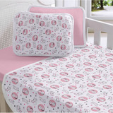 Jogo Lençol Berço Americano 2 Peças Menina Menina Estampas Cor Rosa Desenho Do Tecido Baby Cat