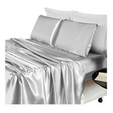 Jogo Lençol Seda Cama King 4 Peças Cetim Charmouse Romantic Cor Prata