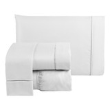 Jogo Lençol Super King Size 4 Peças 400 Fios Ponto Palito Cor Branco Desenho Do Tecido Liso