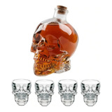Jogo Licoreira Garrafa 750ml Copos Shot Vidro Caveira 45ml