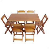 Jogo Mesa 120x70 Dobrável C 6 Cadeiras Madeira Maciça Bar Cor Mel