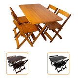 Jogo Mesa 120x70 Madeira Dobrável C 4 Cadeiras Bar Restauran