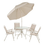 Jogo Mesa 4 Cadeiras E Guarda Sol Conjunto Jardim Malibu Mor