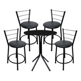 Jogo Mesa Bistrô Luxo 4 Banquetas Baixa Aço Cozinha Balcão