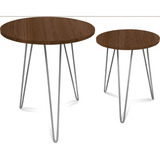 Jogo Mesa De Canto Hairpin Leg Madeira Dupla Lateral Cor Prata villandry