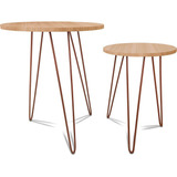 Jogo Mesa De Canto Hairpin Leg Madeira Dupla Lateral Decor