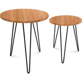 Jogo Mesa De Canto Hairpin Leg Madeira Dupla Preto Fosco