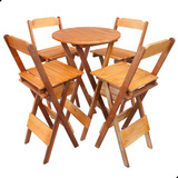 Jogo Mesa Dobravel Bistrô C 4 Banquetas Altas Madeira Maciça
