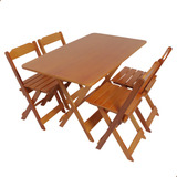 Jogo Mesa Dobrável Retangular 120x70 C 4 Cadeira Madeira Bar Cor Mel