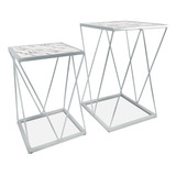 Jogo Mesinha De Canto Decorativa Lateral Wire Sala Quarto Cor Branco vulcano