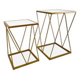 Jogo Mesinha De Canto Decorativa Lateral Wire Sala Quarto Cor Dourado branco