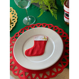 Jogo Natal 6 Sousplat 6 Porta Talher Mesa Posta Natalina Cor Bota Vermelha