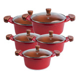 Jogo Panela Vermelha Antiaderente Gold Javali Am 16 A 24cm
