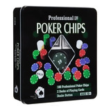 Jogo Poker Chips Profissional 100 Fichas 2 Decks De Cartas