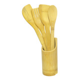 Jogo Porta Talheres colher Espátula De Madeira Kit 5 Peças
